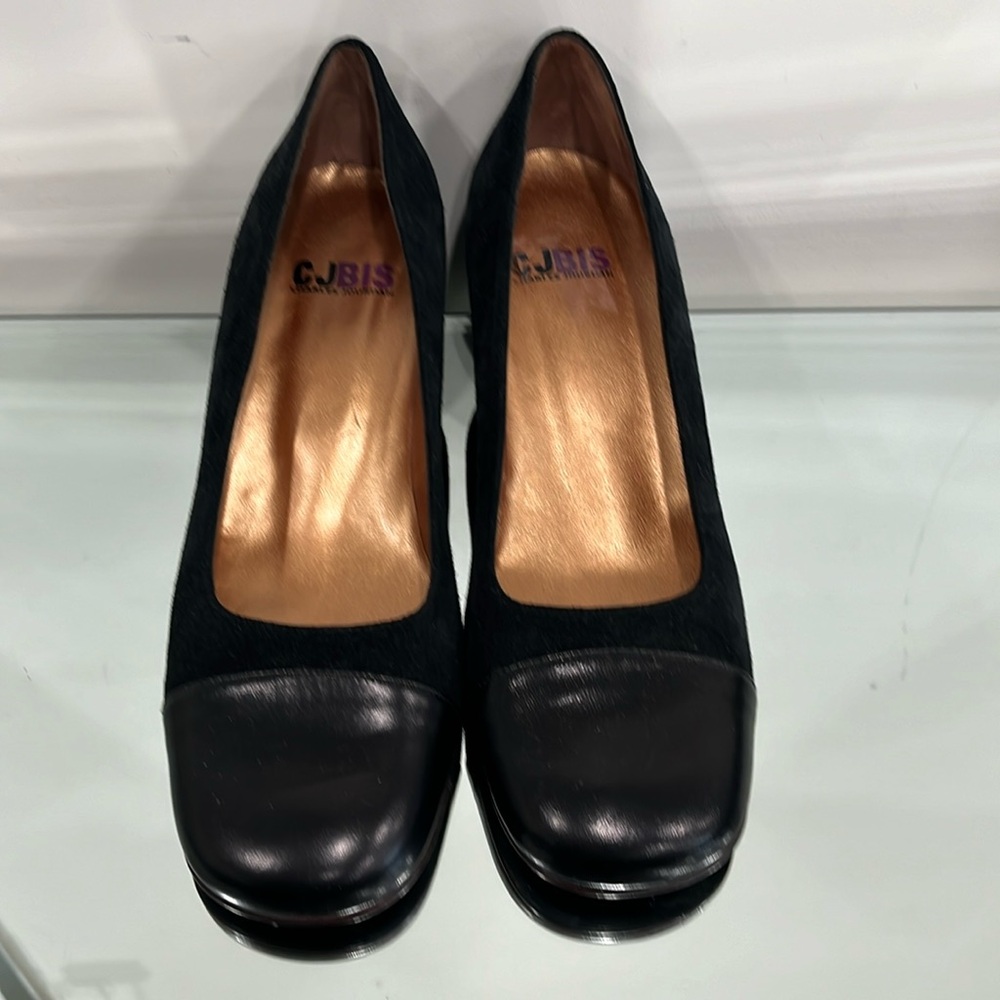CJBIS Charles Jourdan Black Leather Funky Heel Pumps size 7 US